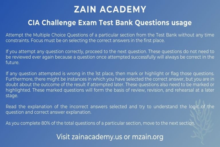 How to use the CIA Challenge Exam Test Bank Questions Zain Academy