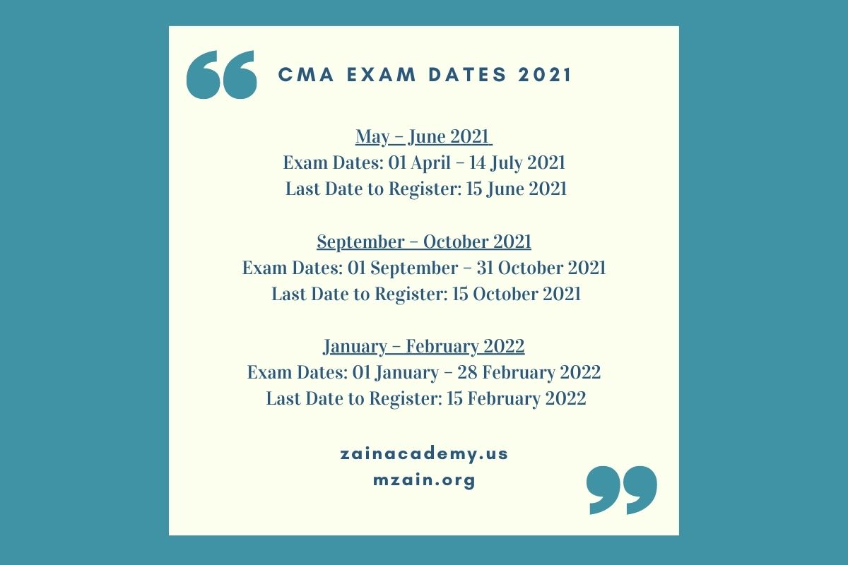 What are the important dates for CMA Exams in 2021